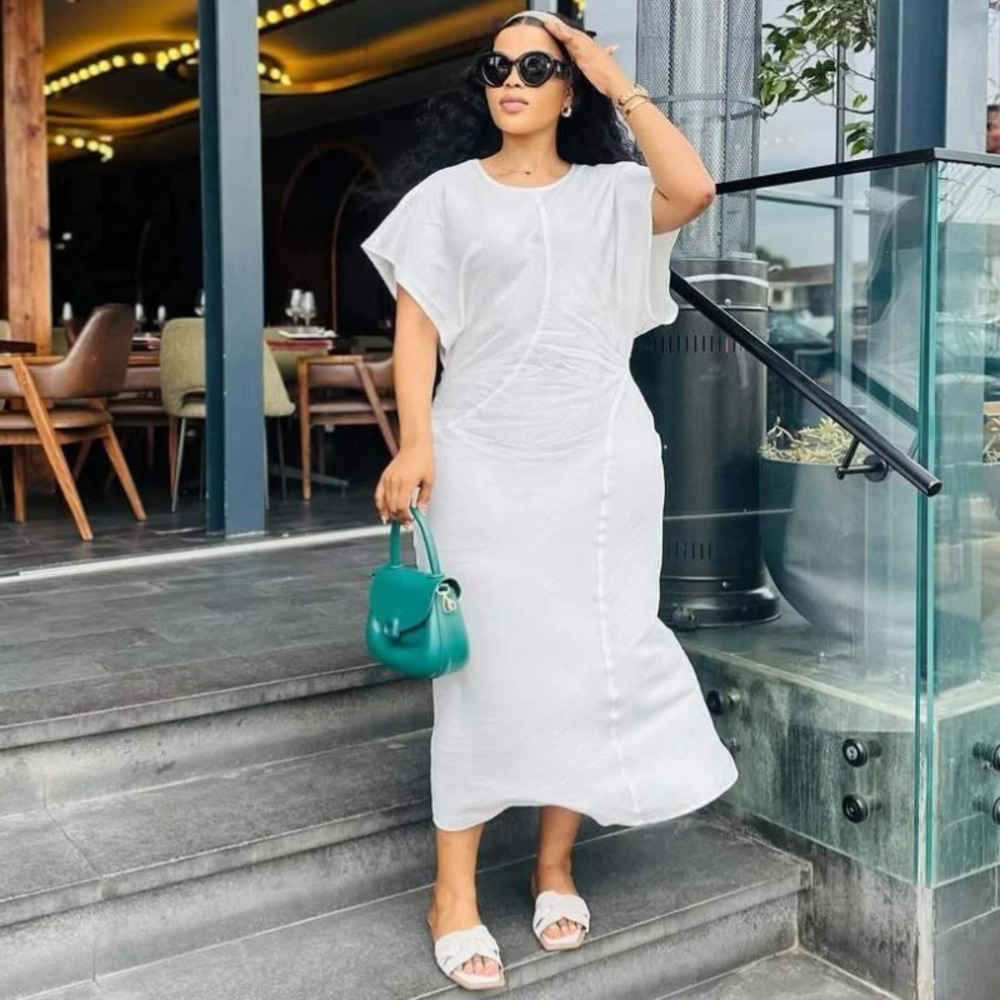 ZARA Chic White Casual Short Sleeve Relaxed Maxi Dress African Style Women